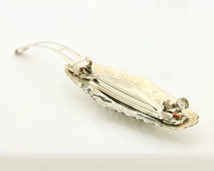 Navajo Barrette Sterling Silver Gemstones Hand Stamped Vintage Native Artist