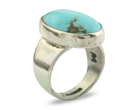 Navajo Ring 925 Sterling Turquoise Handmade Signed M Montoya C.80's Size 8.0