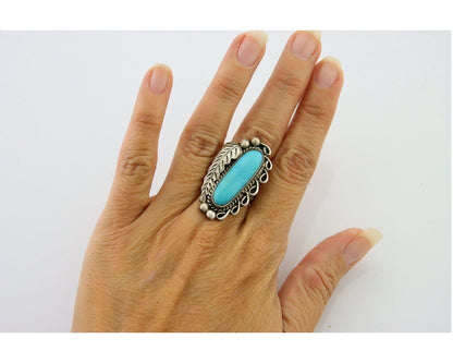Navajo Ring .925 Sterling Blue Turquoise Artist Signed EK C.80's
