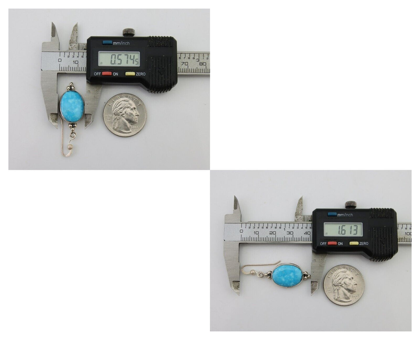 Navajo Dangle Earrings 925 Silver Natural Turquoise Native American Artist C80s