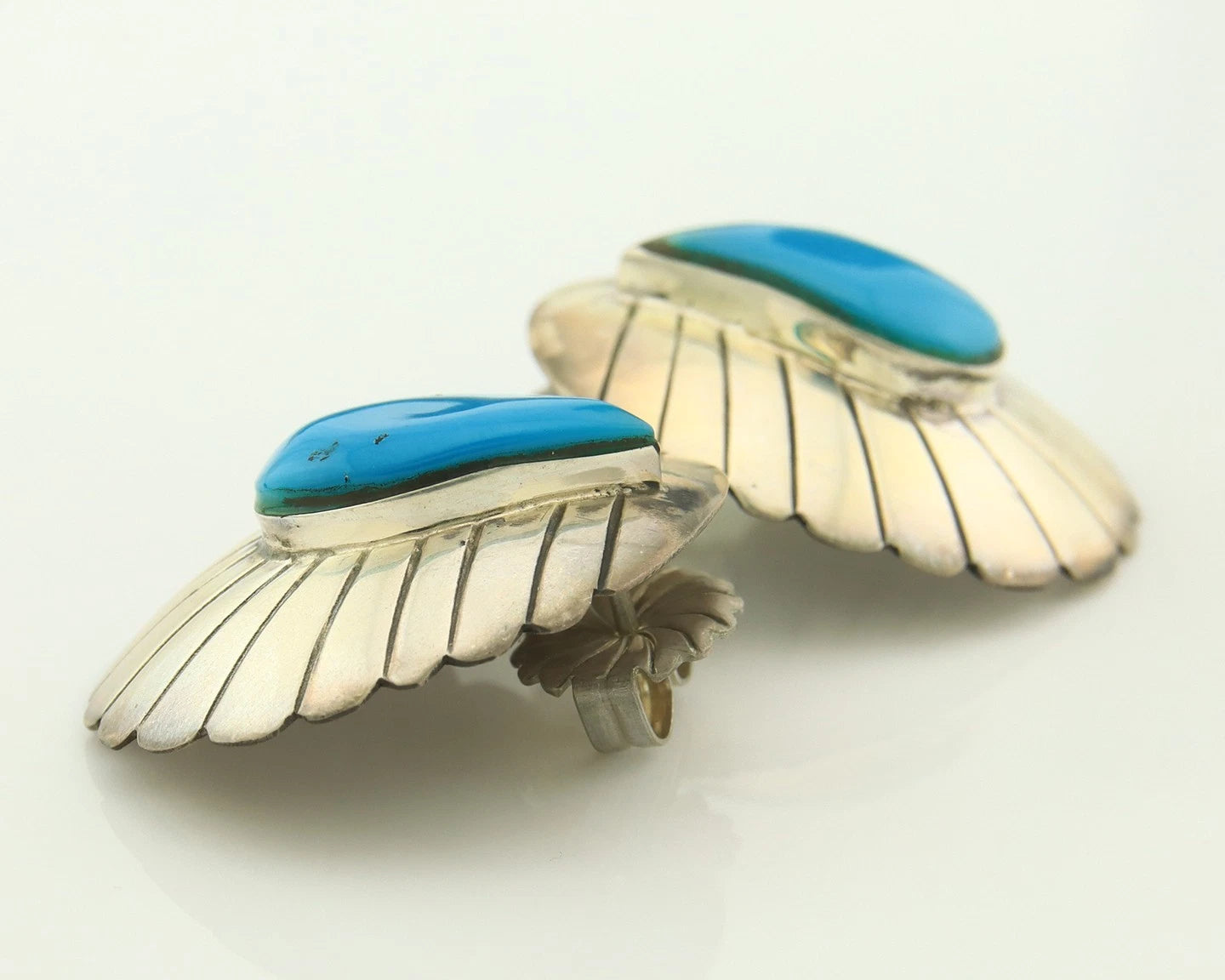 Navajo Dangle Concho Earrings Sterling Silver Natural Turquoise Vintage