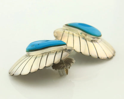Navajo Dangle Concho Earrings Sterling Silver Natural Turquoise Vintage