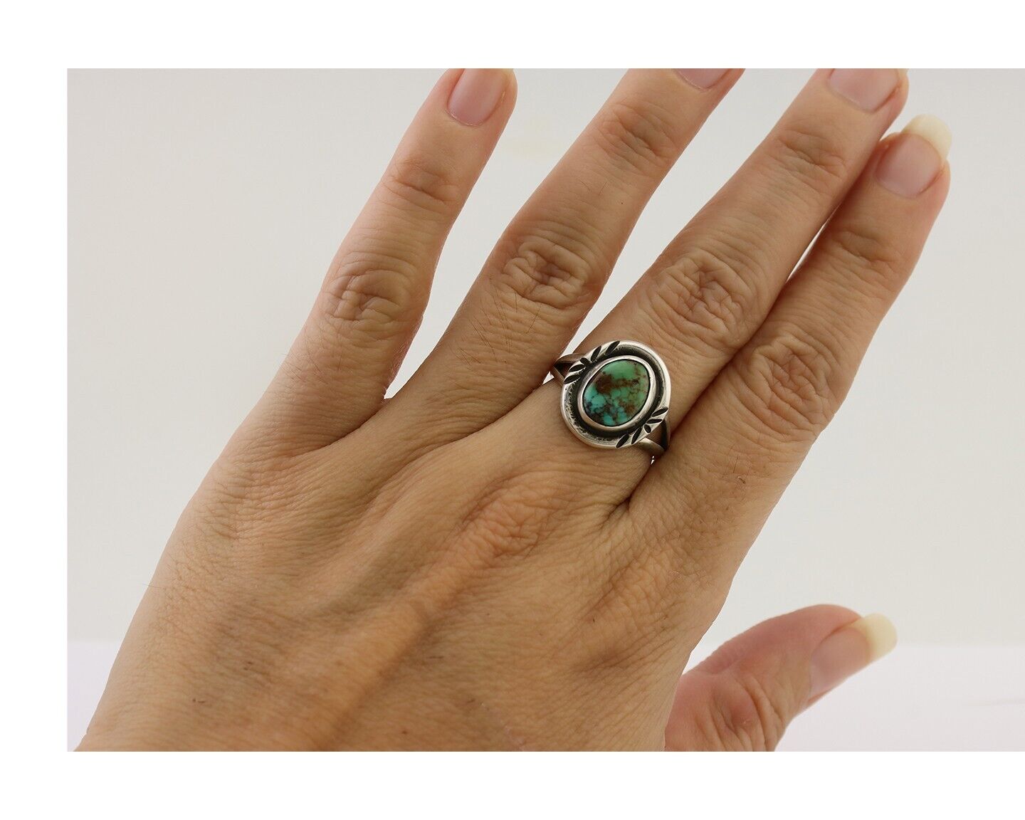 Navajo Ring 925 Silver Kingman Turquoise Native American Artist C.80's