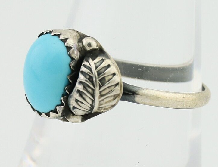 Navajo Ring 925 Silver Sleeping Beauty Turquoise Native American Artist C.80's