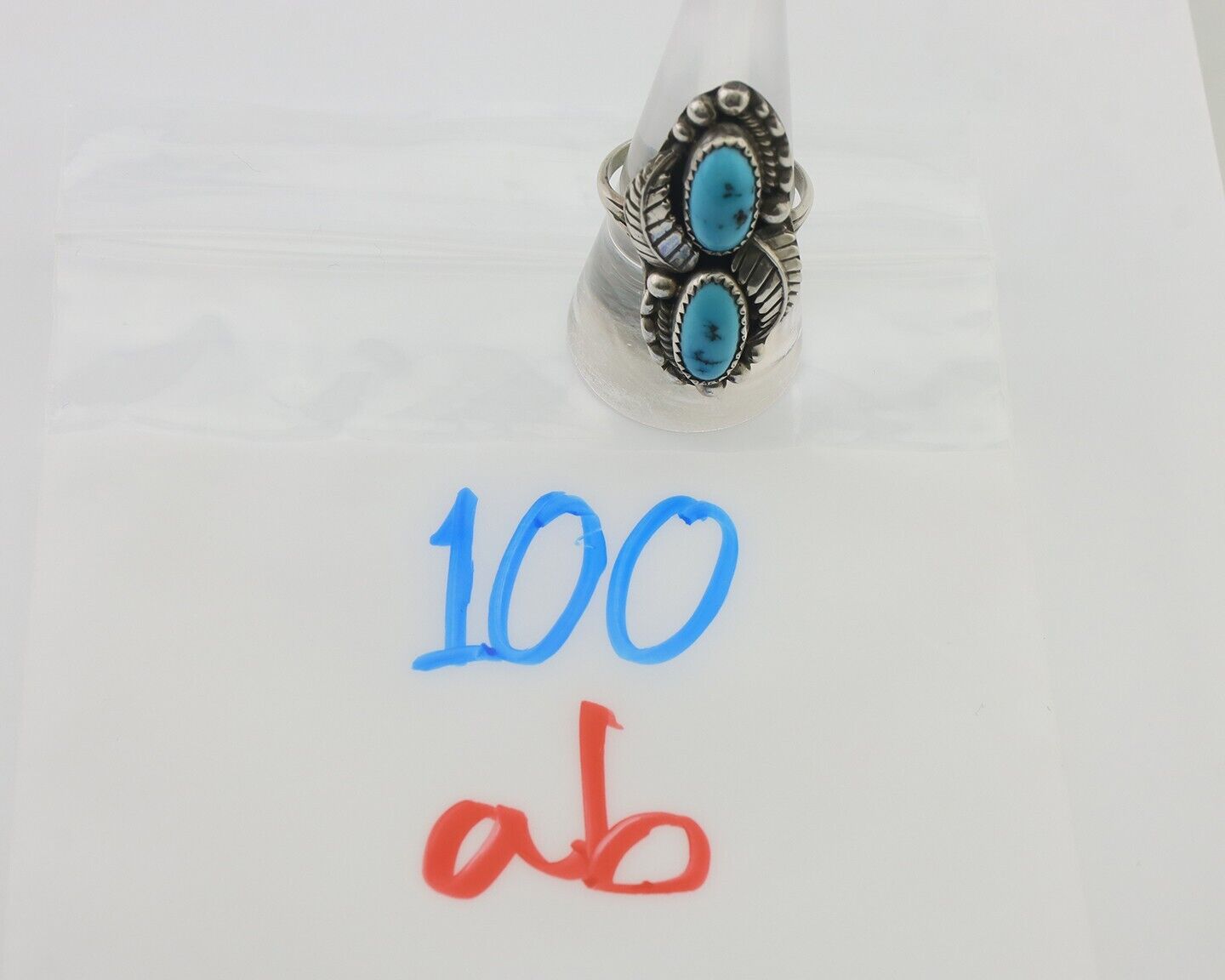 Navajo Ring 925 Silver Sleeping Beauty Turquoise Signed Sharon Cisco C.80's