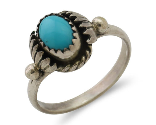 Navajo Ring 925 Silver Kingman Turquoise Native American Artist Made In 1985