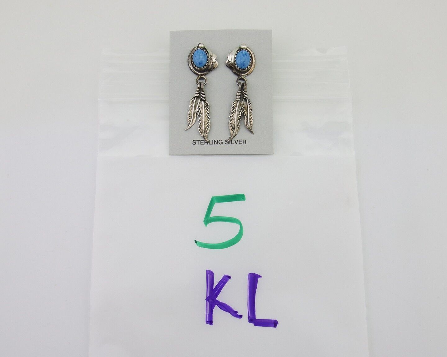 Navajo Earrings 925 Silver Blue Denim Lapis Native American Artist C.80's