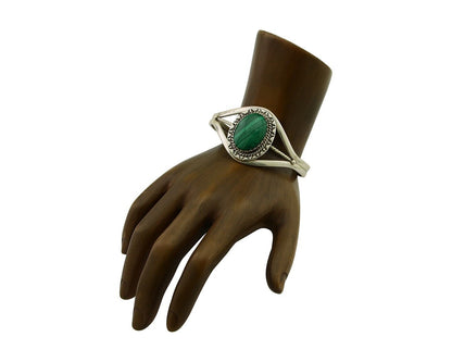 Navajo Cuff Bracelet Natural Malachite 925 Silver Native American Artist C.80s