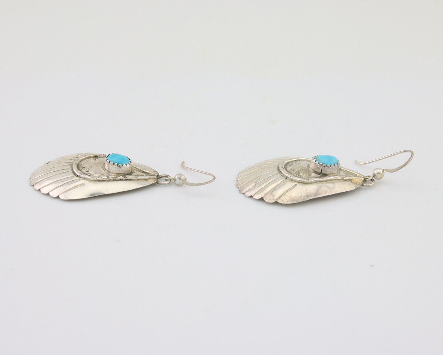 Navajo Earrings 925 Silver Turquoise Artist Signed Dean Brown C.80's