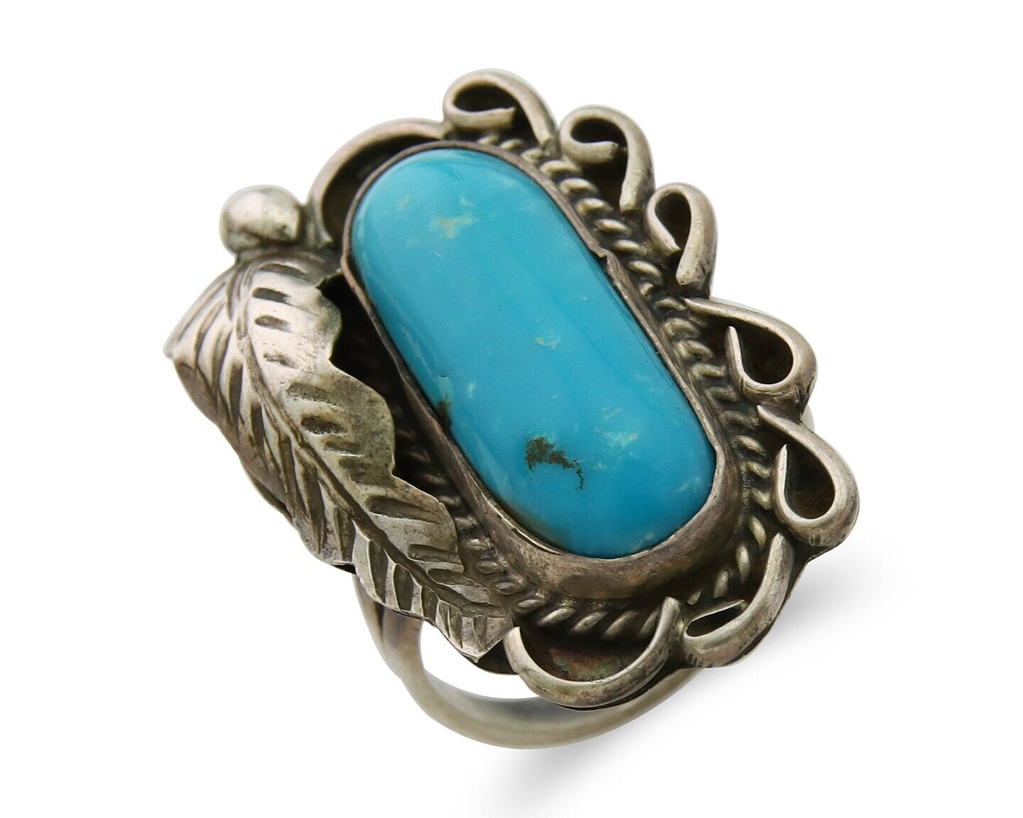 Navajo Ring .925 Sterling Blue Turquoise Artist Signed EK C.80's