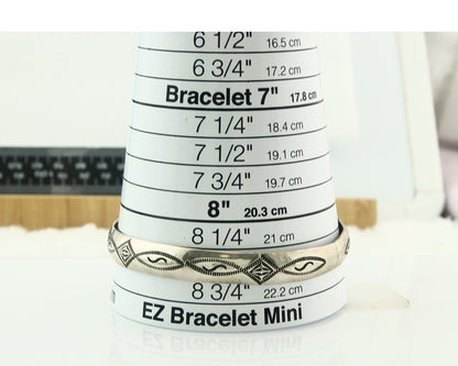 Vintage Navajo Bangle Bracelet Sterling Silver Hand Stamped Signed HJ