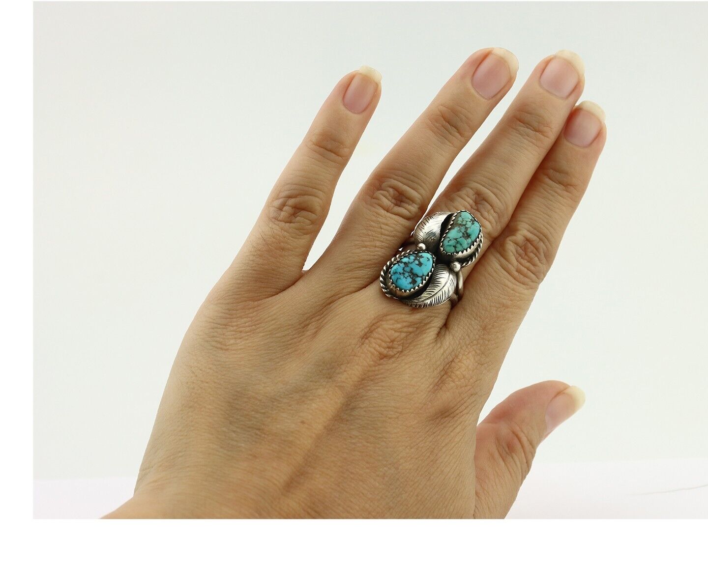 Navajo Ring 925 Silver Blue Sleeping Beauty Turquoise Native Artist C.80's