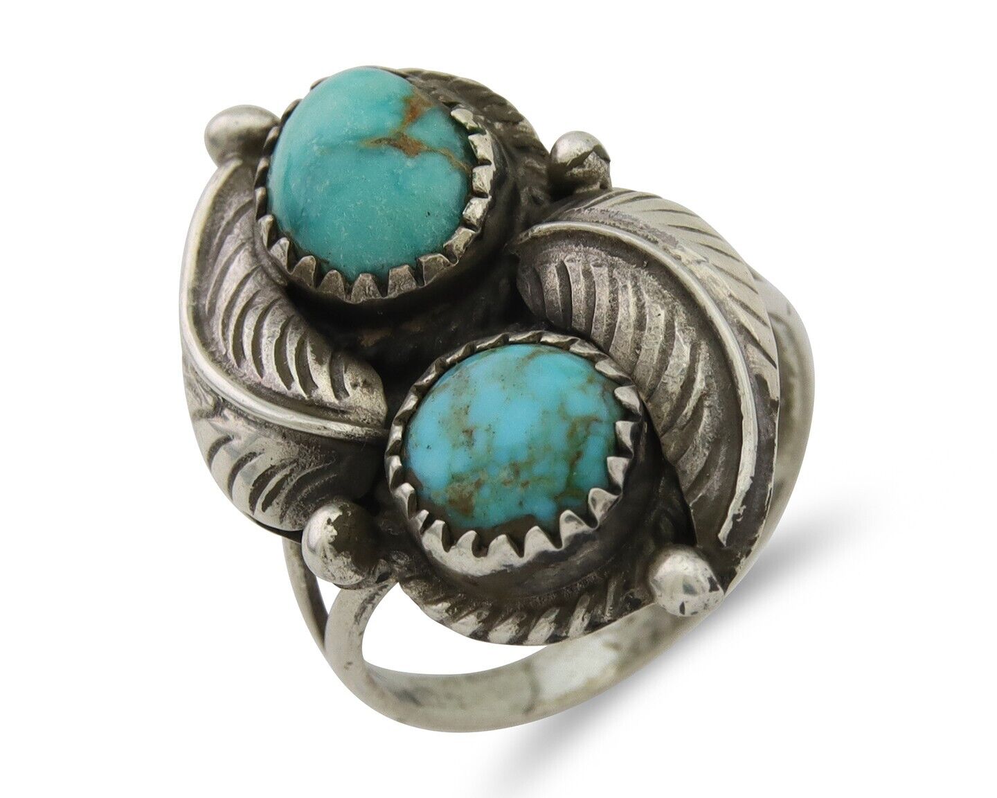Navajo Ring 925 Silver Natural Turquoise Artist Signed MC C.80's Size 7.0