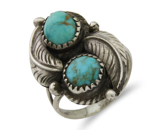 Navajo Ring 925 Silver Natural Turquoise Artist Signed MC C.80's Size 7.0
