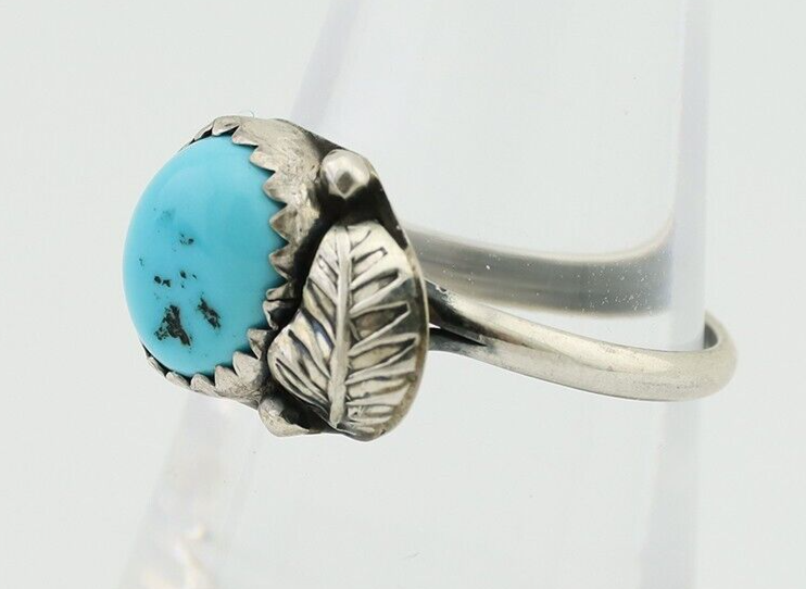 Navajo Ring 925 Silver Sleeping Beauty Turquoise Native American Artist C.80's