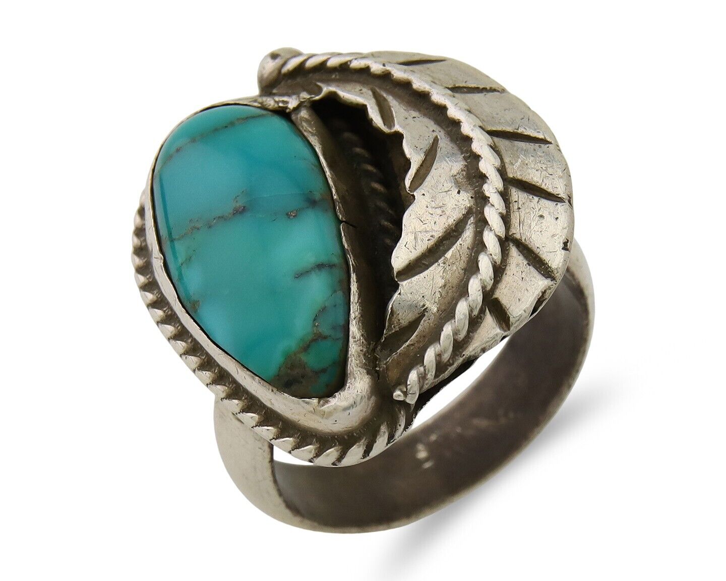 Navajo Ring 925 Sterling Silver Blue Turquoise Native American Artist C.80's