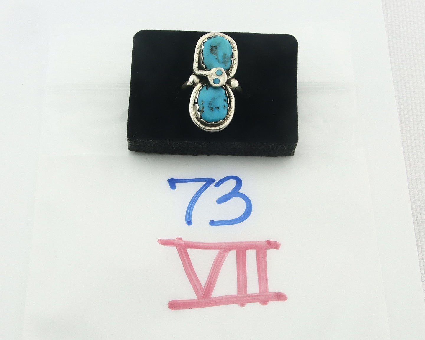 Vintage Zuni Ring 925 Sterling Silver Turquoise Signed Effie Calavasa Size 6.75