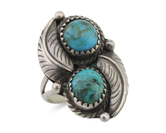 Navajo Ring 925 Silver Natural Blue Gem Turquoise Artist Signed MC C.80's