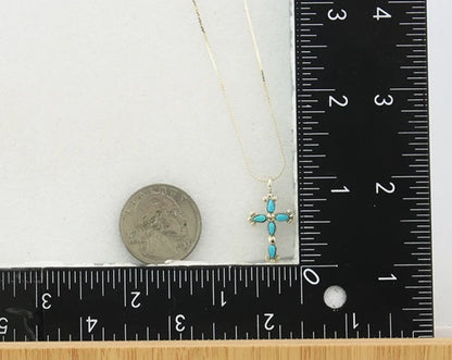 Navajo Cross Necklace Sterling Silver Blue Turquoise Vintage Handmade