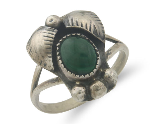 Vintage Navajo Ring 925 Sterling Authentic Traditional Malachite Size 6.0