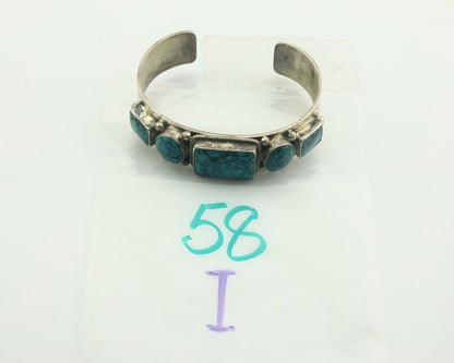 Men Navajo Bracelet 925 Silver Turquoise Cuff Signed ROIE JAQUE C.80's
