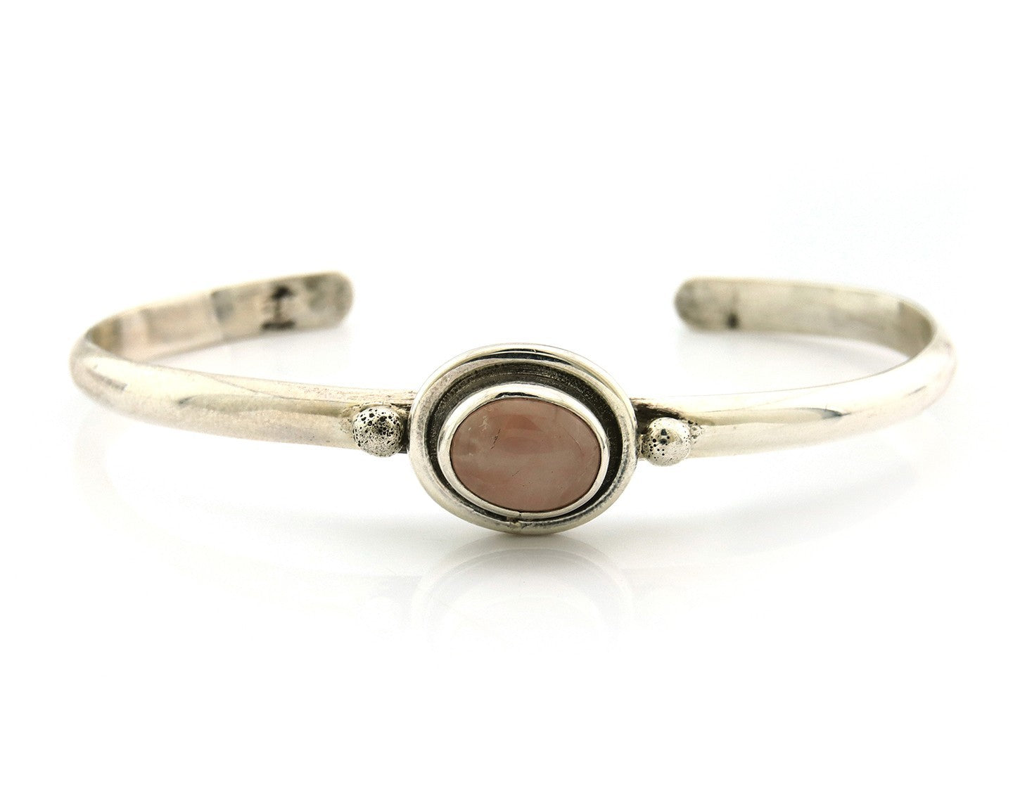 Navajo Cuff Bracelet Sterling Silver Natural Mined Pink Quartz Native Artst