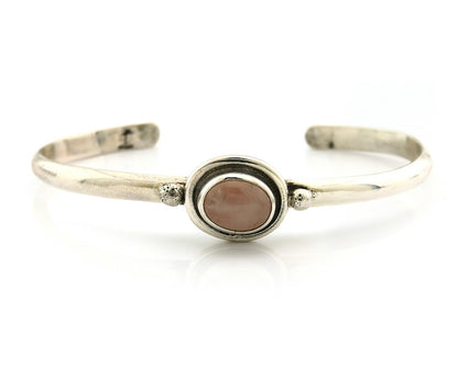 Navajo Cuff Bracelet Sterling Silver Natural Mined Pink Quartz Native Artst
