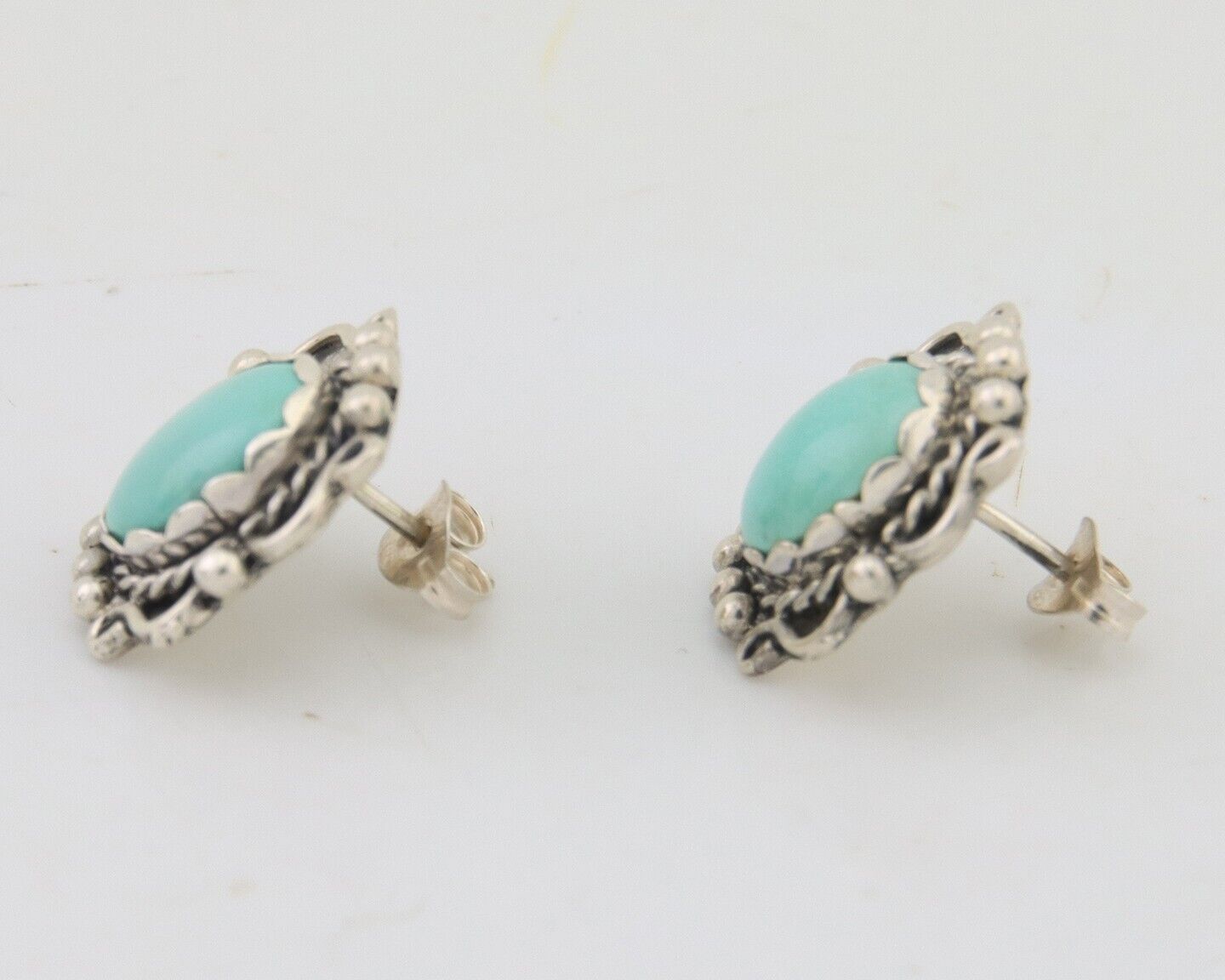 Navajo Dangle Earrings 925 Natural Turquoise Native Artist Signed VM C.80's