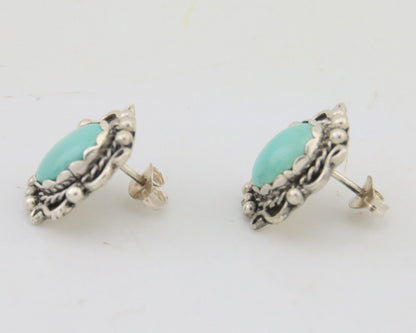 Navajo Dangle Earrings 925 Natural Turquoise Native Artist Signed VM C.80's