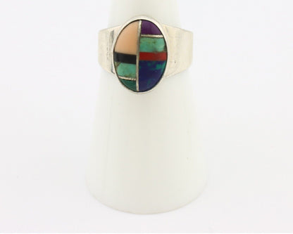 Zuni Inlaid Ring 925 Silver Mixed Natural Gemstones Native American Artist C.80s