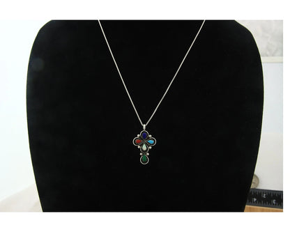 Navajo Cross Necklace Sterling Silver Natural Gemstones Artist Signed SL