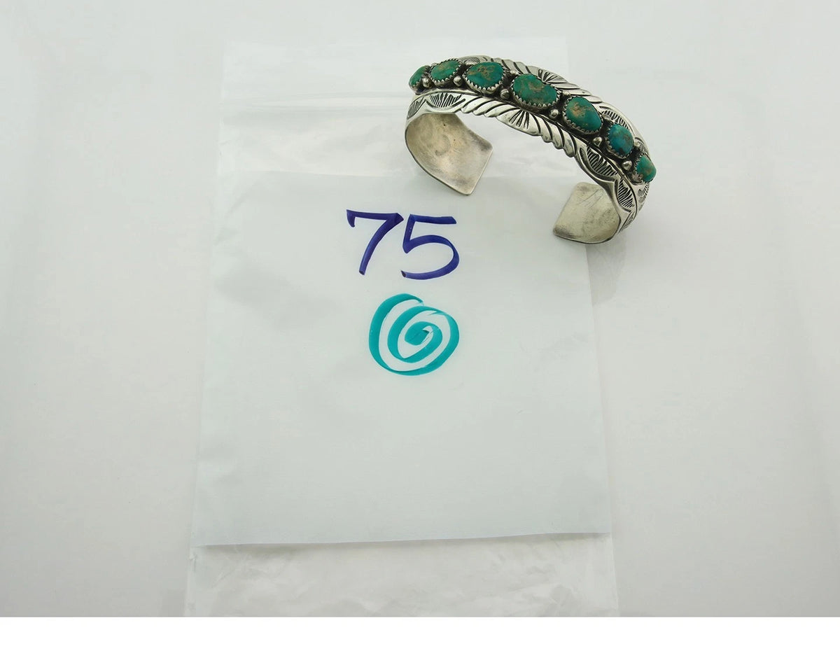 Navajo Cuff Bracelet Sterling Silver Turquoise Vintage Signed WB