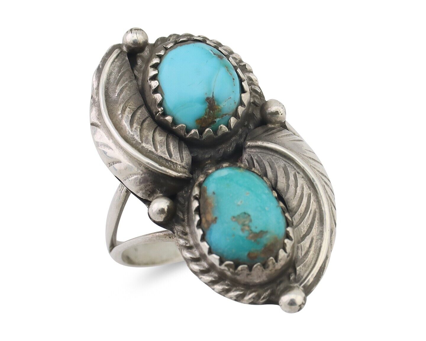 Navajo Ring 925 Silver Natural Blue Gem Turquoise Artist Signed MC C.80's