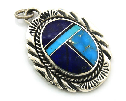 Navajo Pendant Sterling Silver Natural Gemstone Vintage Signed Bull Head
