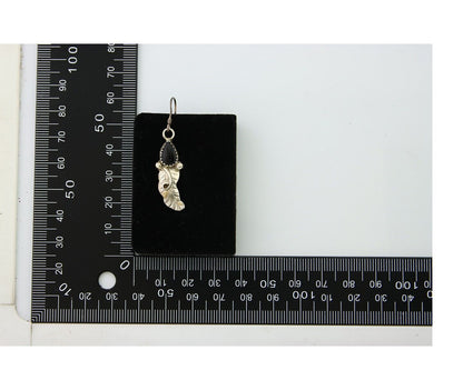 Navajo Earrings 925 Silver Handmade Natural Onyx Signed DB C.80's