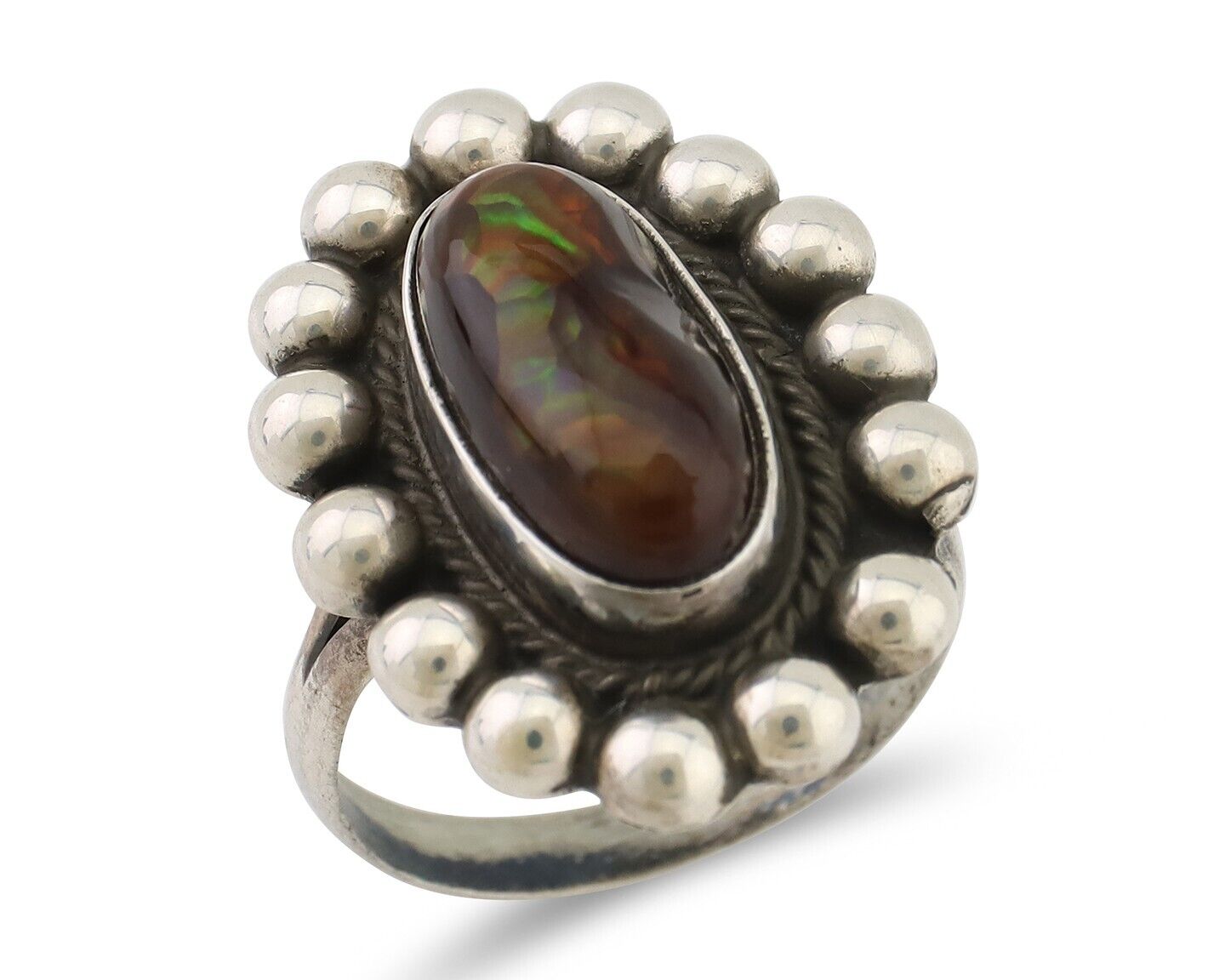 Navajo Handmade Ring 925 Silver Natural Fire Opal Native Artist Size 7.5 C.80's