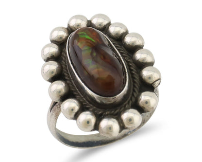 Navajo Handmade Ring 925 Silver Natural Fire Opal Native Artist Size 7.5 C.80's