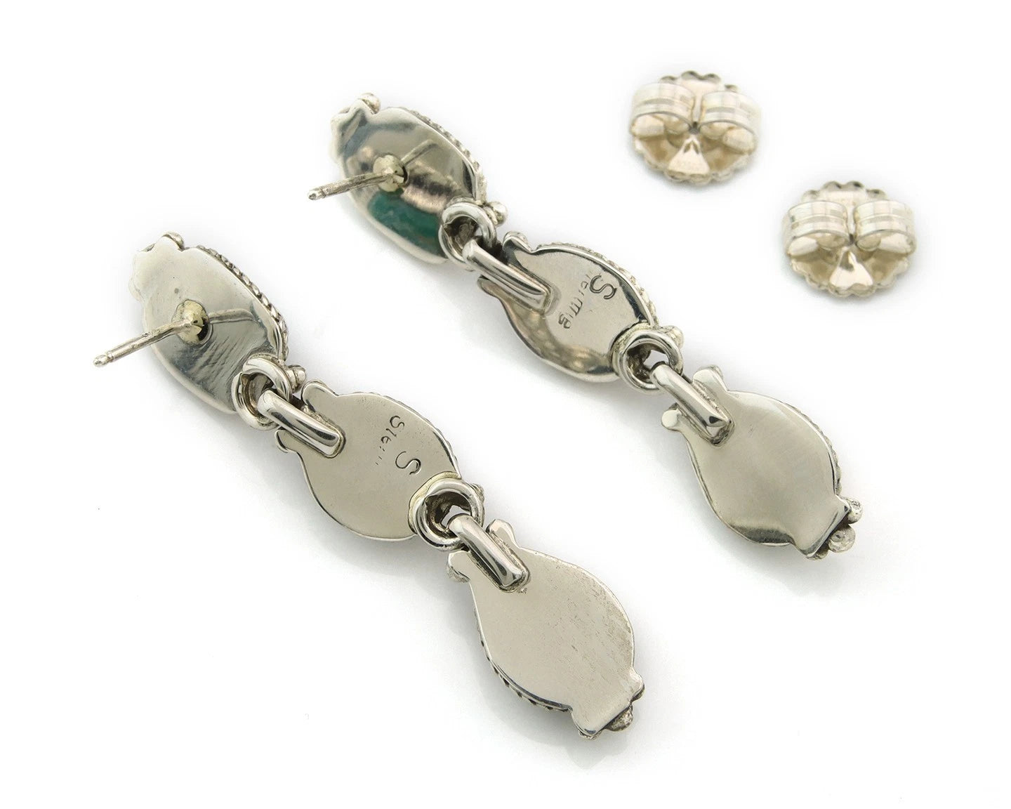 Navajo Dangle Earrings Sterling Silver Natural Gemstone Native Signed S