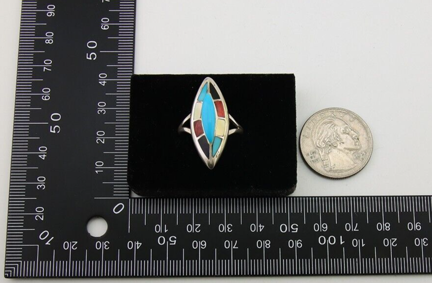 Navajo Ring 925 Silver Turquoise Shell Onyx Spiney Oyster Native Artist C80's