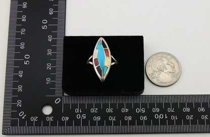 Navajo Ring 925 Silver Turquoise Shell Onyx Spiney Oyster Native Artist C80's
