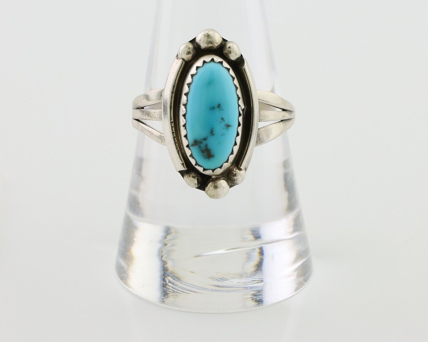 Navajo Ring 925 Silver Sleeping Beauty Turquoise Artist Signed SC C.80's