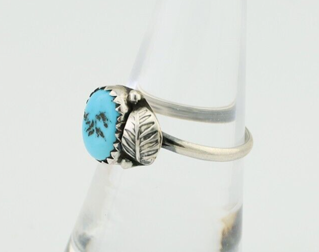 Navajo Ring 925 Silver Sleeping Beauty Turquoise Native American Artist C.80's