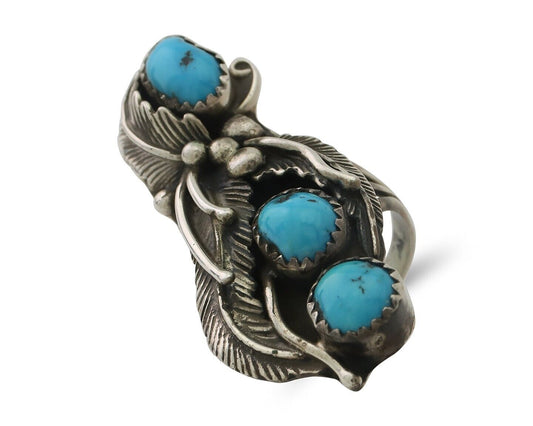 Navajo Ring 925 Silver Sleeping Beauty Turquoise Native American Artist C.80's