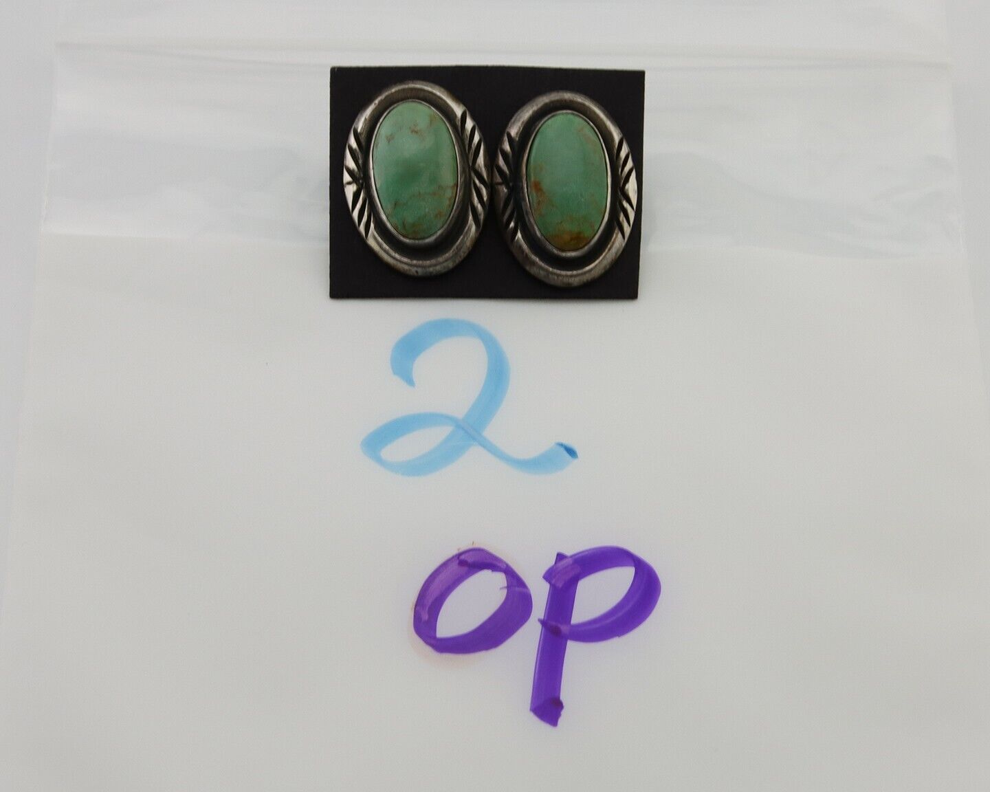 Navajo Earrings 925 Silver Kingman Turquoise Native American Artist C.80's