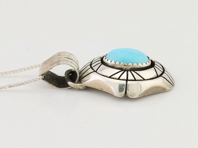 Navajo Necklace Pendant 925 Silver Turquoise Artist Signed CB C.80's