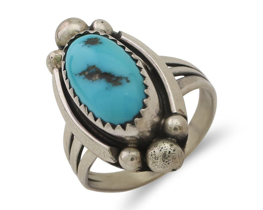 Navajo Ring 925 Silver Sleeping Beauty Turquoise Artist Signed SC C.80's