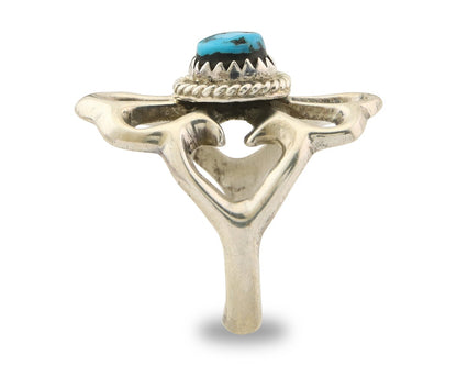 Navajo Concho Ring 925 Sterling Turquoise Native Artist C.80's Size 7.75