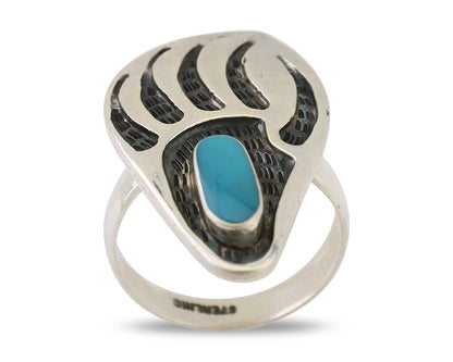 Navajo Badger Paw Ring 925 Silver Turquoise Native American Artist C.80's