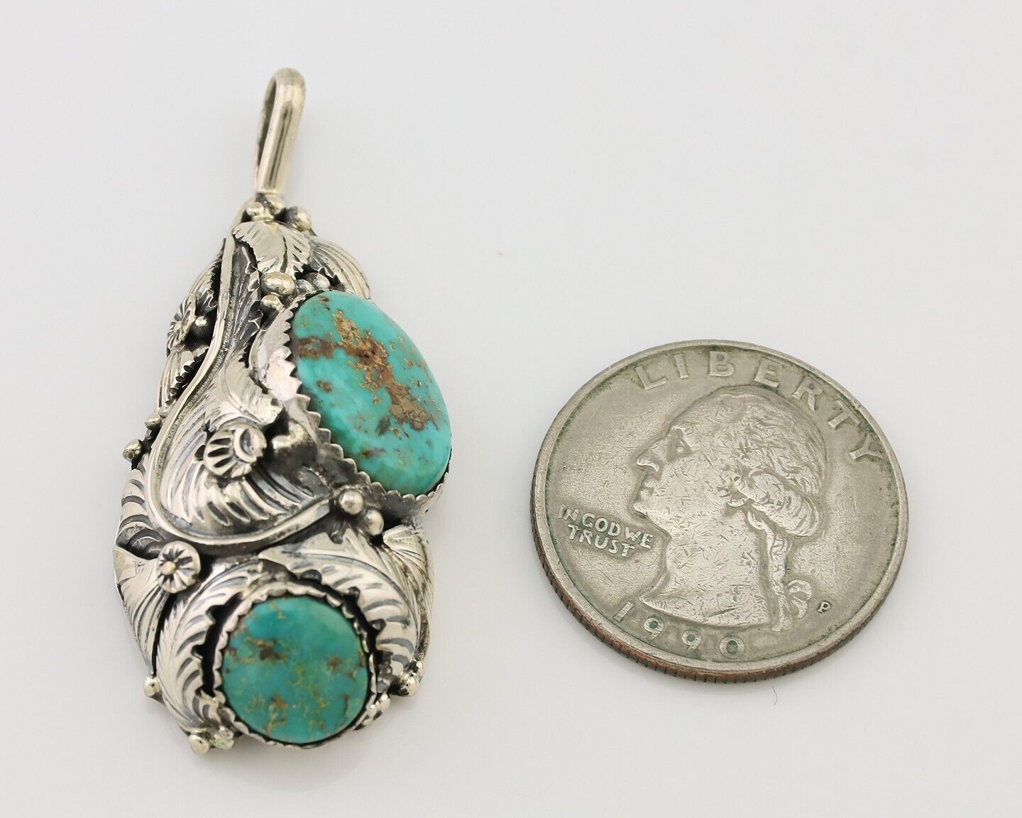 Navajo Pendant 925 Silver Natural Bisbee Turquoise Signed Tom Willeto C.80's