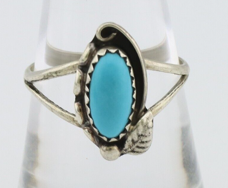 Navajo Ring 925 Silver Sleeping Beauty Turquoise Signed SkyStone Creations C80s